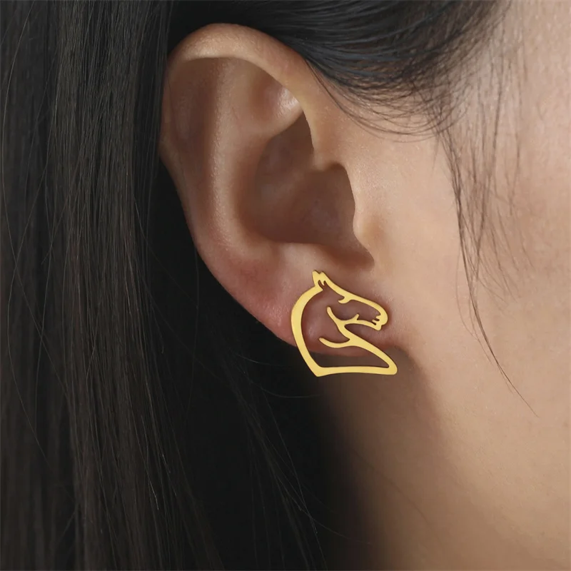 Mode Edelstahl Ohrringe Tier Pferd Anhänger Stud Ohrring Für Frauen Geometrische Charms Schmuck Mädchen Täglichen Verschleiß Geschenke – Detail 14