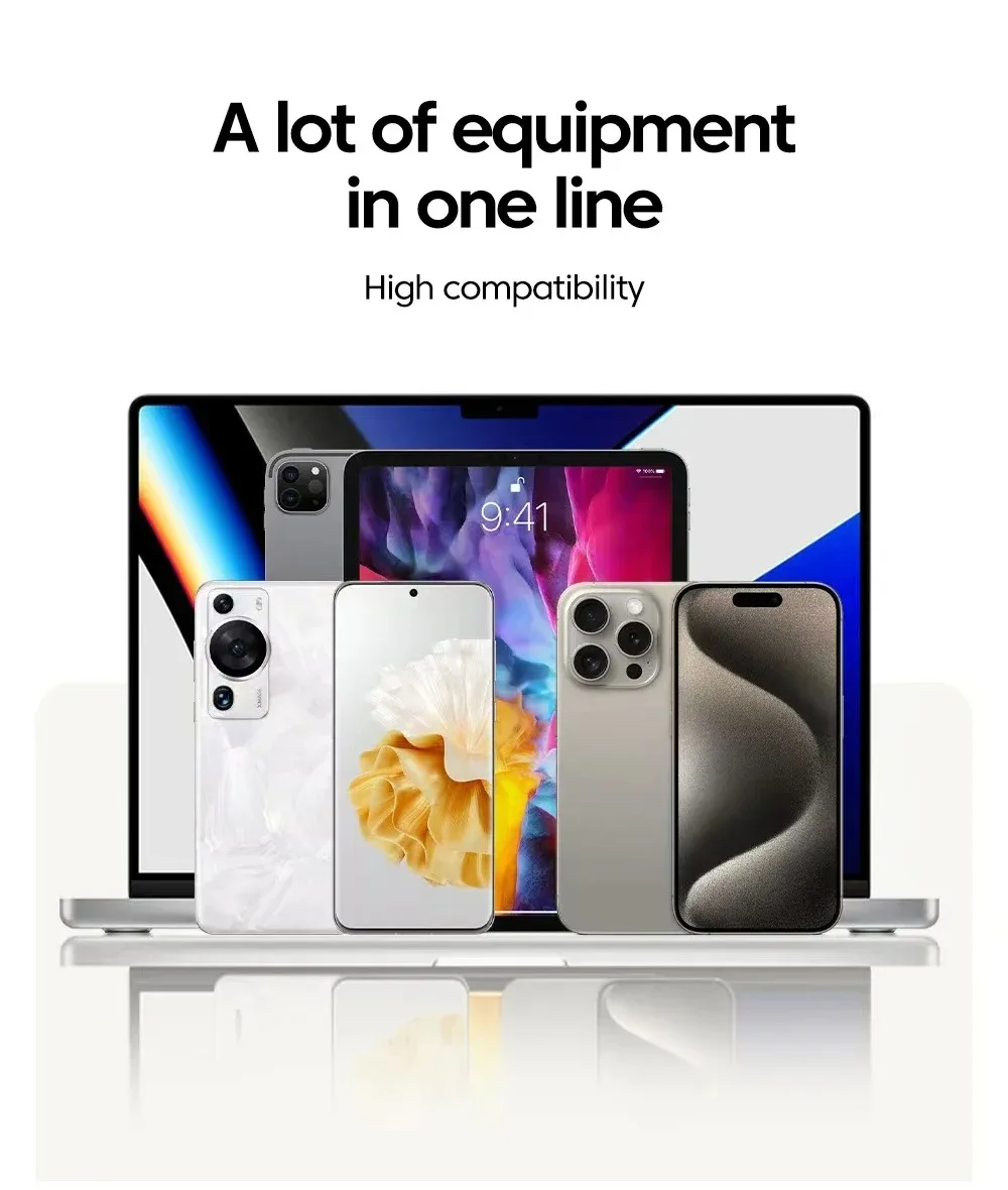 Car Spring Data Cable Type C 4-in-1 240W for IPhone Huawei Samsung IPad Mobile Phone USB Fast Charging Cord Suitable for Carplay