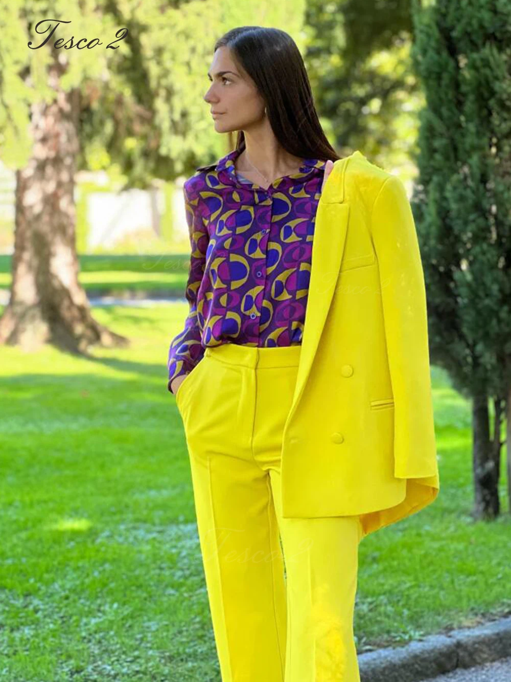 Teaco 2 Fashion Set Woman Two Pieces Peak Lapel Casual Elegant For Wedding Long Pantsuit Business Office Bespoke