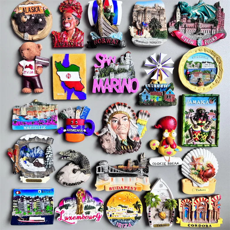 

Fridge magnets Budapest Cordoba Tahiti Luxembourg Jamaica Portugal Indian Denmark Armenia Marseille Iran Morocco Norway Latvia