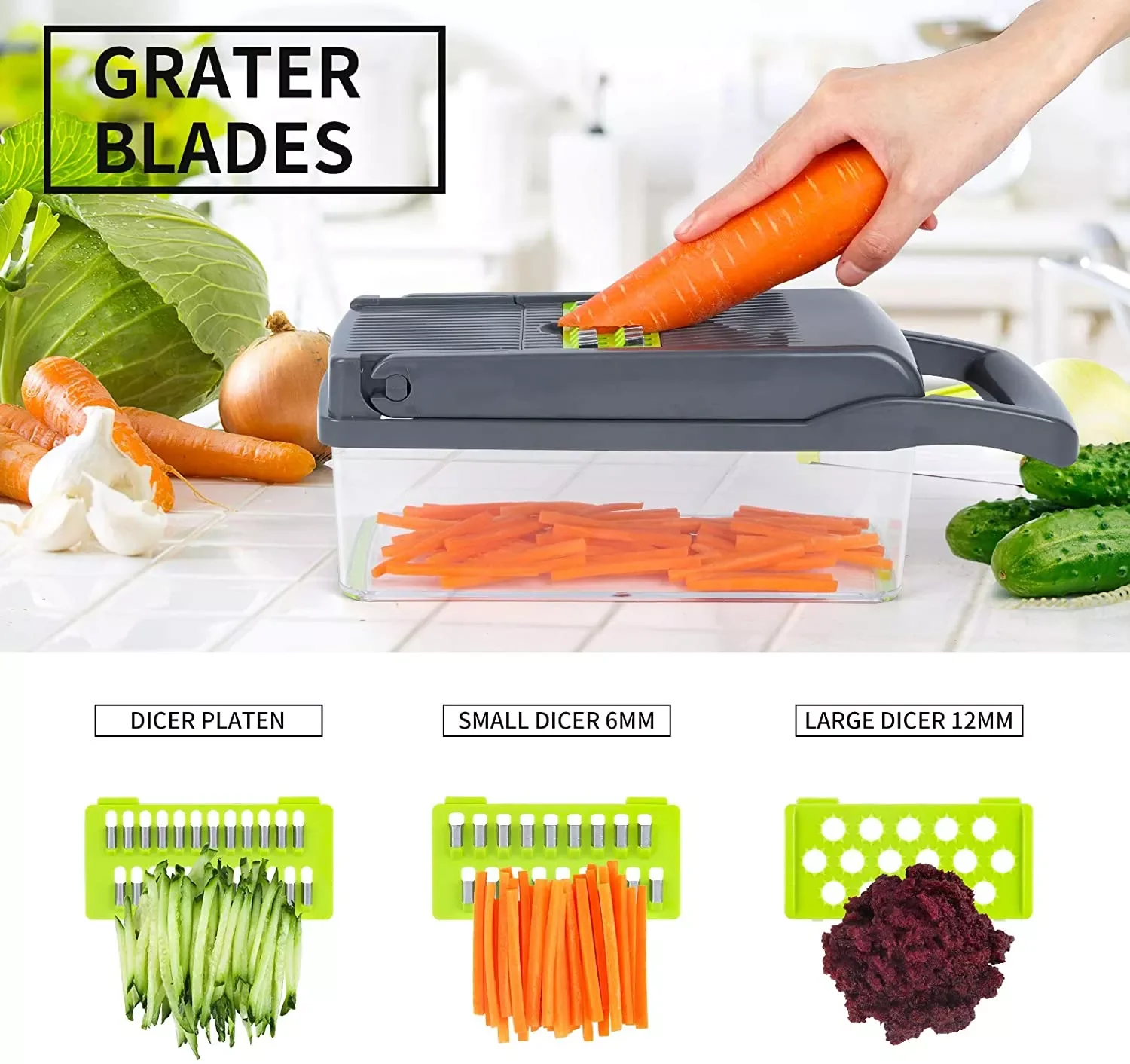 15-In-1 Vegetable Fruit Chopper, Cutter, Veggie Dicer Slicer With Cont