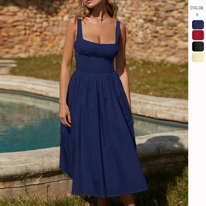 

2023 Summer Women's Hot Sale Sleeveless Sexy French Style High Waist Strap Dopamine Wear Dress for Women