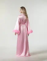 Long Feather Sleeve Bathrobe Sexy Ice Silk Kimono Wedding Bride Dress Women Loose Sleepwear Loungewear Casual Nightgown - Image 6