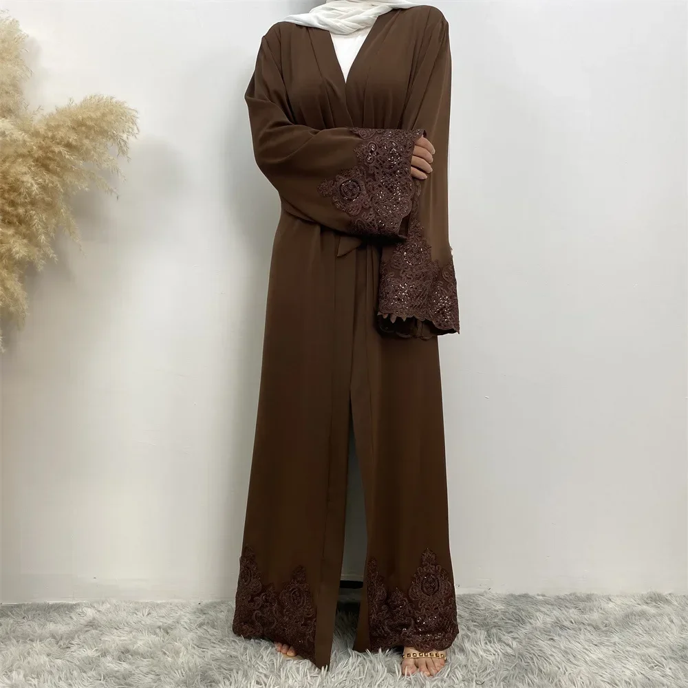 Plain Open Abaya Kimono Casual Lace Embroidery Muslim Long Dress Prayer Abayas for Women Dubai Turkey Islam Kaftan Hijab Robe