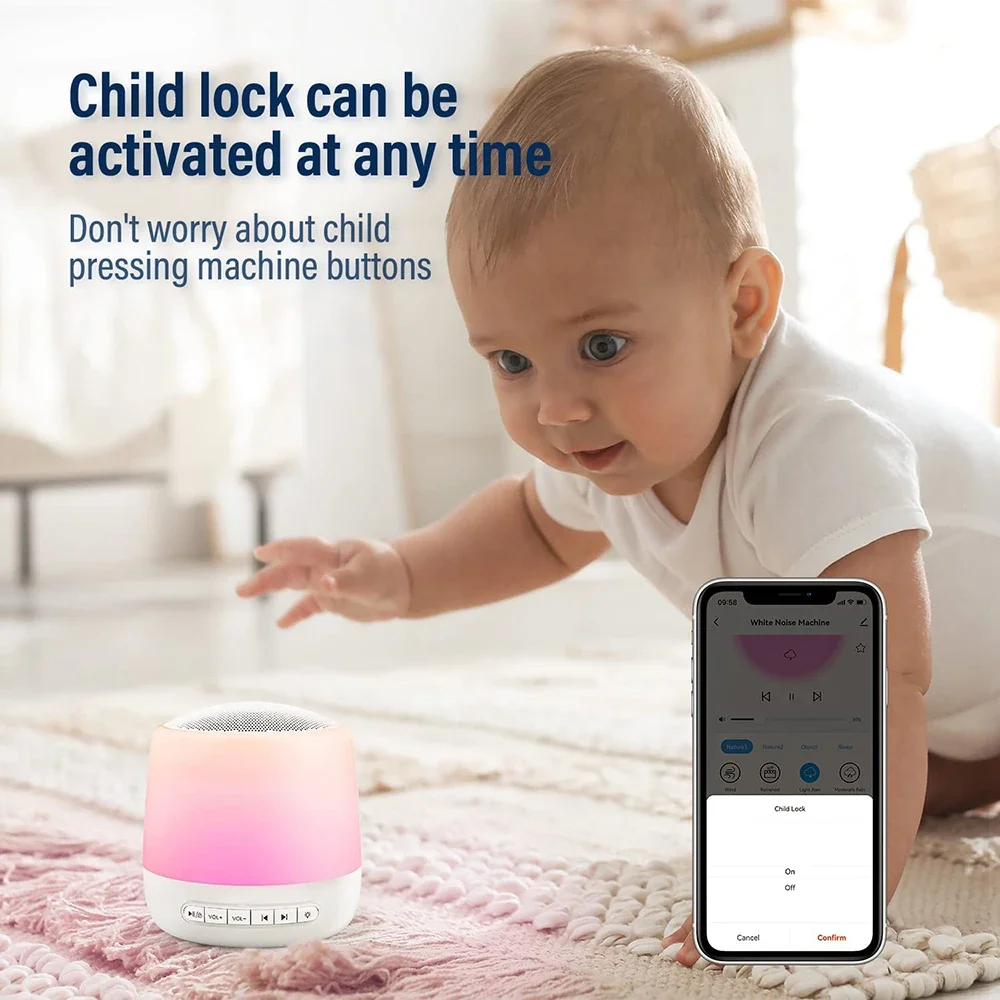 Baby Sound Machine White Noise Machine With Night Light 28 Soothing Sounds 32 Volume Levels Timer & Memory Function Night Light
