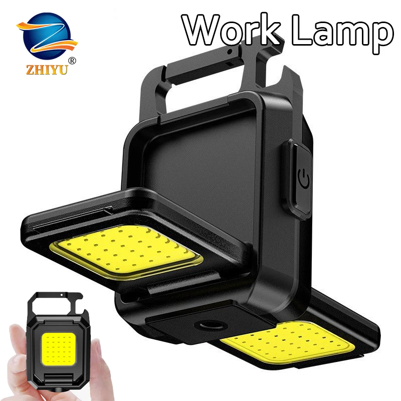 Mini lampe de poche LED porte-clés lumière Double COB lumières USB lampes de travail rechargeables lanterne de Camping en plein air aimant lampe de travail
