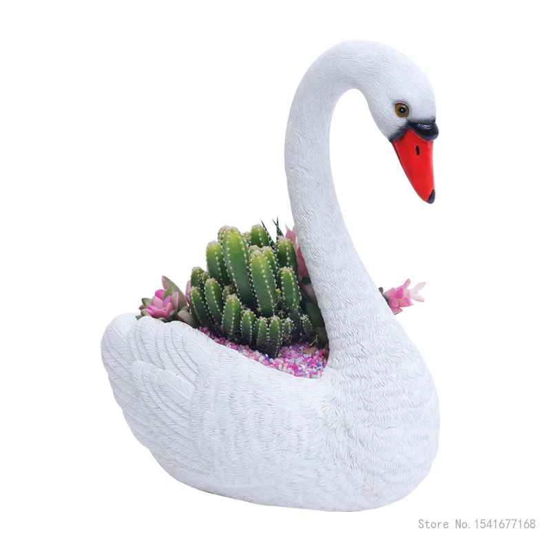 Creative Swan White Flower Pot, Animal Resin Crafts, Courtyard Balcony Garden Layout, Duck Decoration, Outdoor Decoration, 1Pc 5