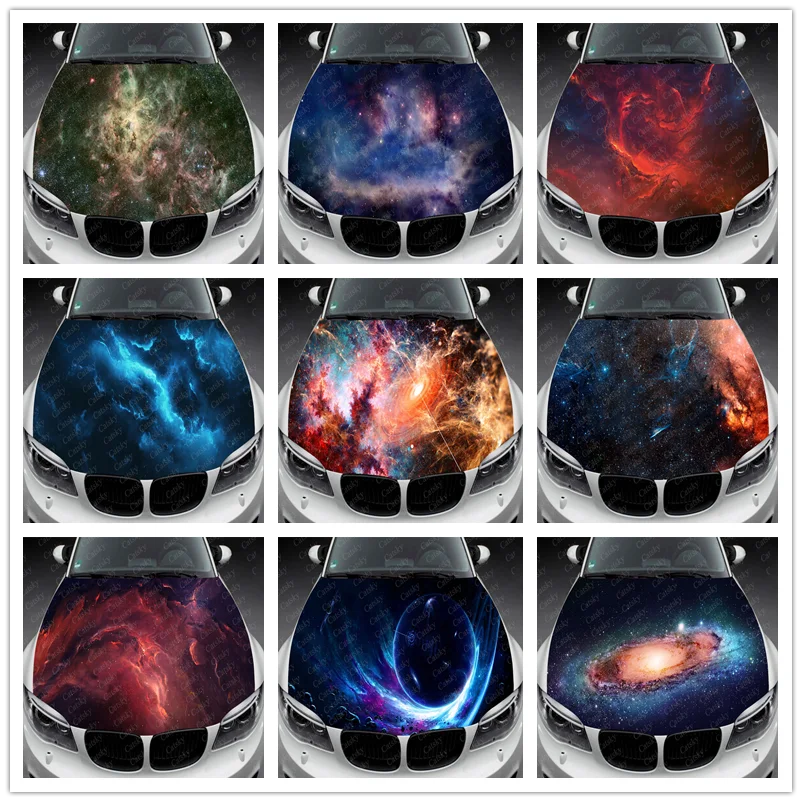 

Виниловые стикеры на капот автомобиля Galaxy Space Nebula, виниловая пленка, наклейки на крышку двигателя, автомобильные аксессуары