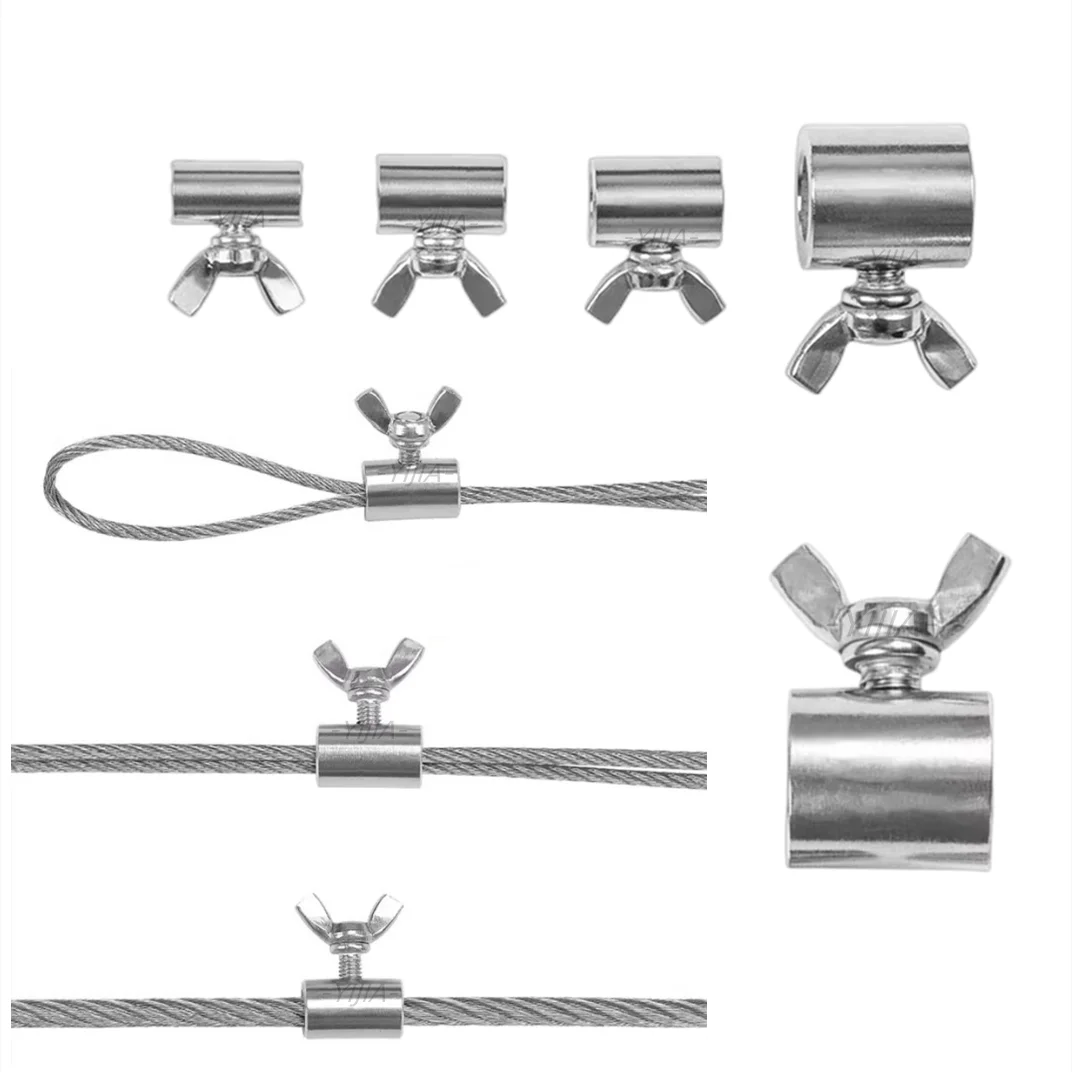 2pcsStainlessSteelHandscrewClampWireRopeFastenersClipButterfly