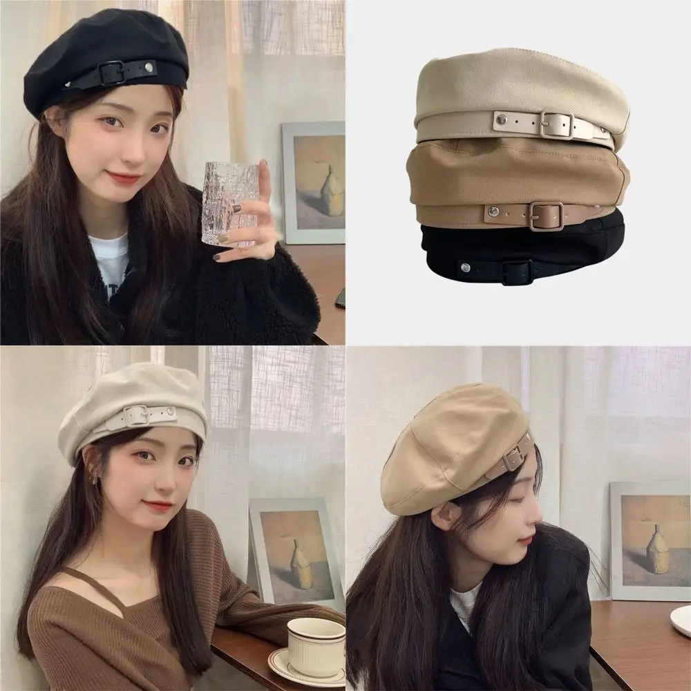 면 문학적 스타일 베레모, 사이즈 조절 가능, 귀엽고 멋진 8 각형 모자, 방풍, 우아한 베레모, 가을 및 겨울