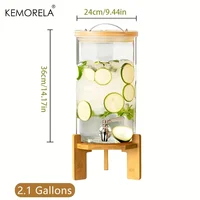 5L Glass Beverage Dispenser with Stand - Clear Drink Dispenser with Spigot Needed Durable Glass & Wood Base for Parties Bar 6