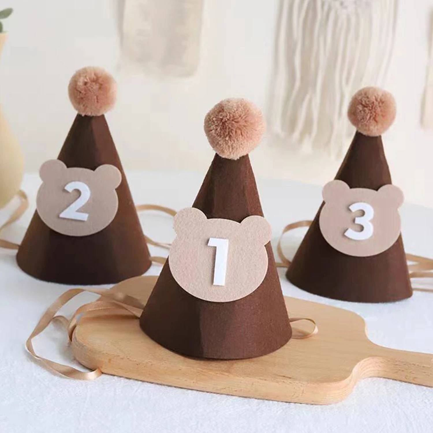 1Pcs Felt 1st Birthday Hat for Little Baby Newborn Baby Boy Girl 1 2 3 Year Headband Baby Shower Birthday Party Decorations