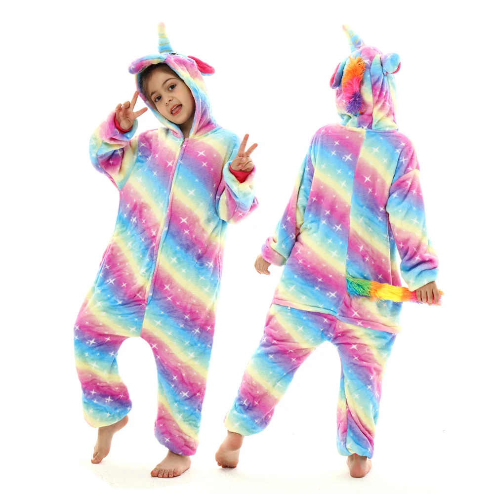 Kids Kigurumi Unicorn Tiger Lion Dog Kigurumi Pajama Winter Flanner Onesie Animal Pajamas Homewear Cosplay Costume Jumpsuit kids pajamas