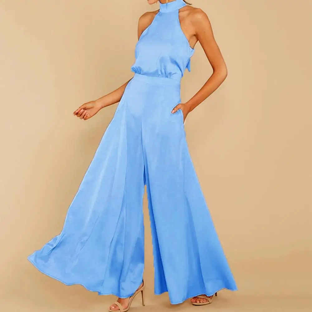 

Fade-resistant Jumpsuit Elegant Off-shoulder Women's Jumpsuit with Halter Neck Wide Leg for Parties Proms Featuring Deep Crotch