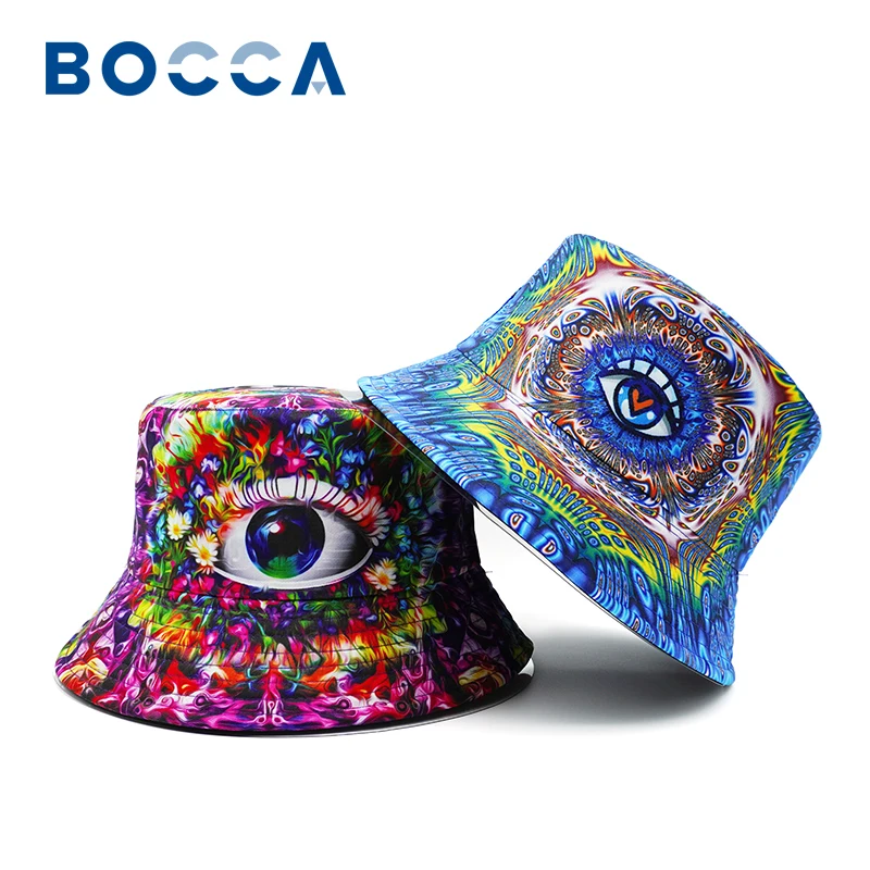 Bocca Eyes Pattern Bucket Hat Cartoon Graffiti Printing Fisherman Hats Double Sides Panama Cap Men Women Sun Sunscreen Outdoor sun hats fisherman hat sunscreen hats bucket hats sun hat