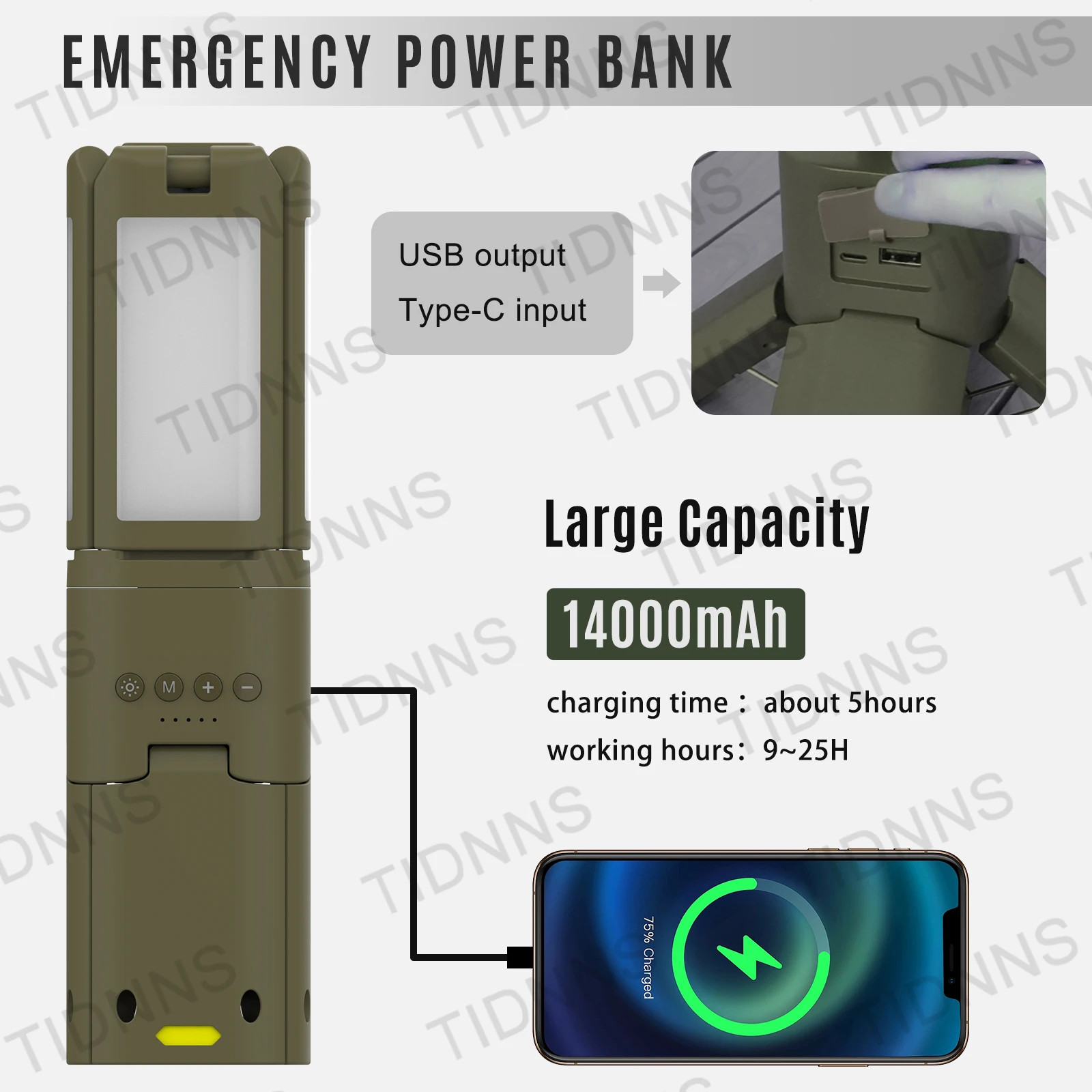 14000mAh Rechargeable Outdoor Hiking Fishing Tent Lamp 6000