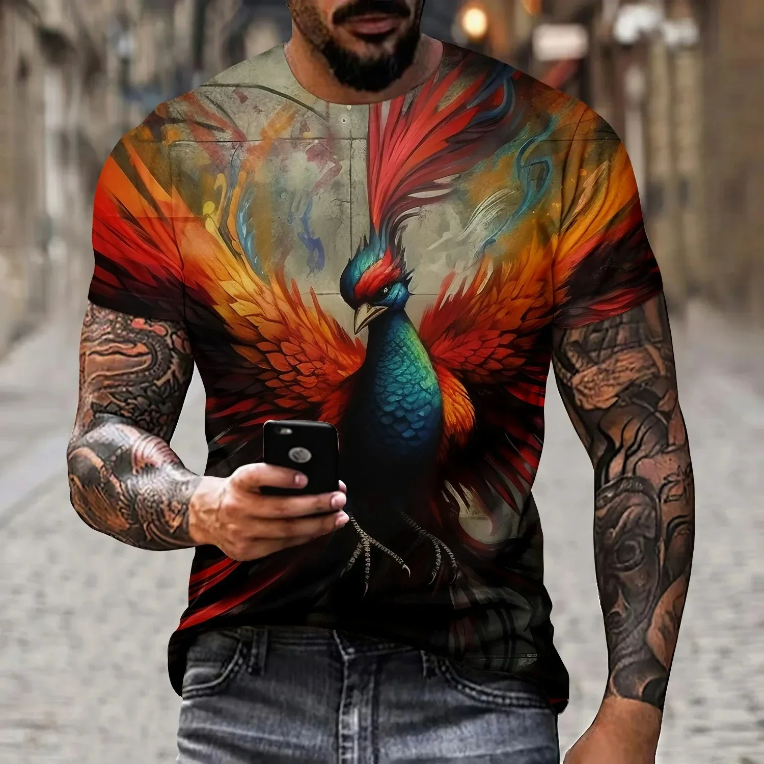 Men's Phoenix 3D printed T-shirt polyester short-sleeved shirt soft breathable comfortable and cool street travel summer novelty 5