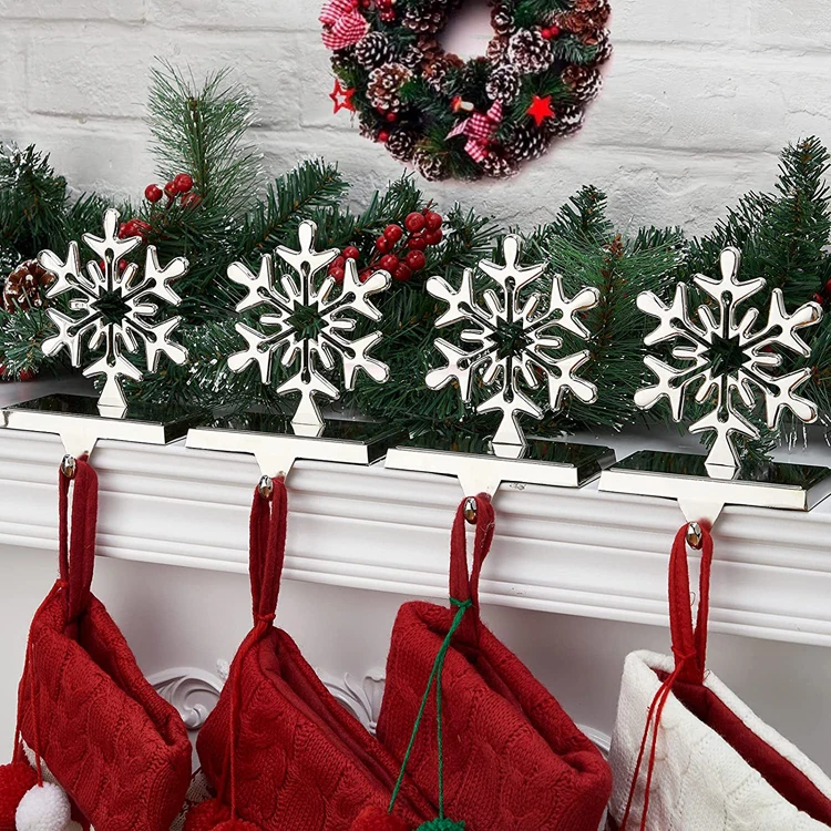 

Snowflake Stocking Holder for Fireplace Mantel Stand Hanger Xmas Seasonal Home Party Decorations