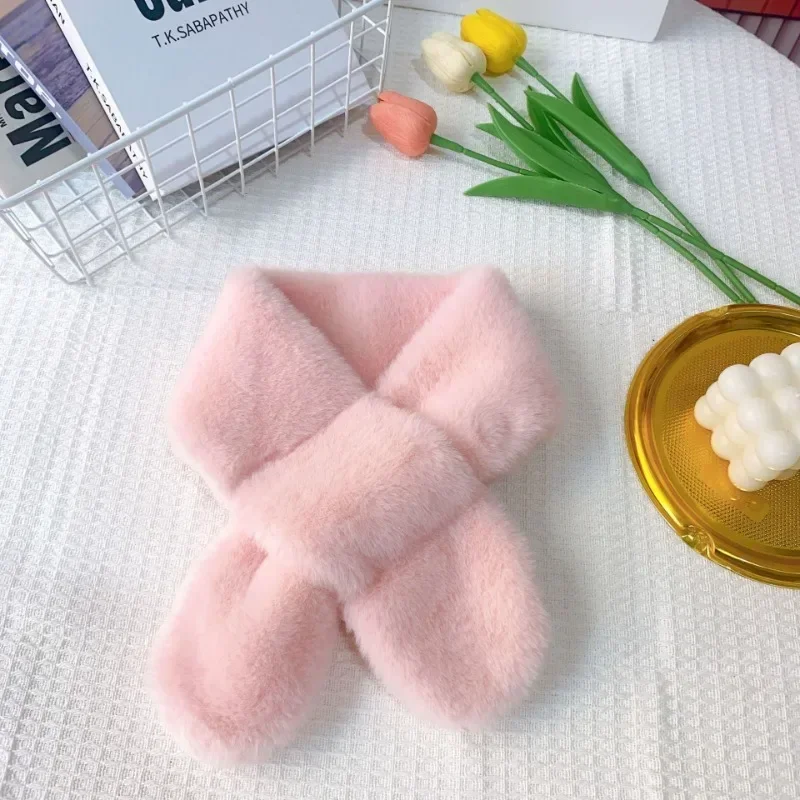 1 Piece Warm Furry Kids Scarfs for Boy Girl Chic Korean Solid Color Plush Scarves Autumn Winter Warm Plush Toddler Scarfs
