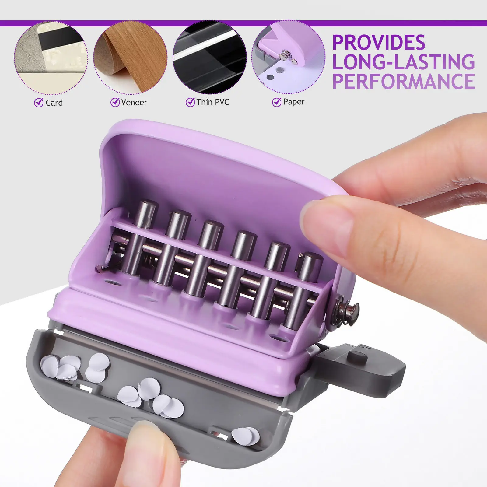 6홀 루즈리프 홀 펀치, 튼튼하고 휴대 가능한 종이 펀치, 스프링 바인더, 플래너, 노트북, 문서, 교실, 공예용