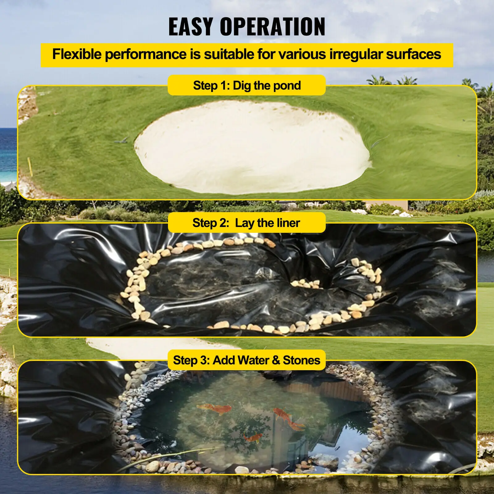 6*5m large Fish Pond Liner Garden Pools Reinforced PE Heavy Duty Landscaping Pool Pond Waterproof Liner Cloth 0.12mm thickness