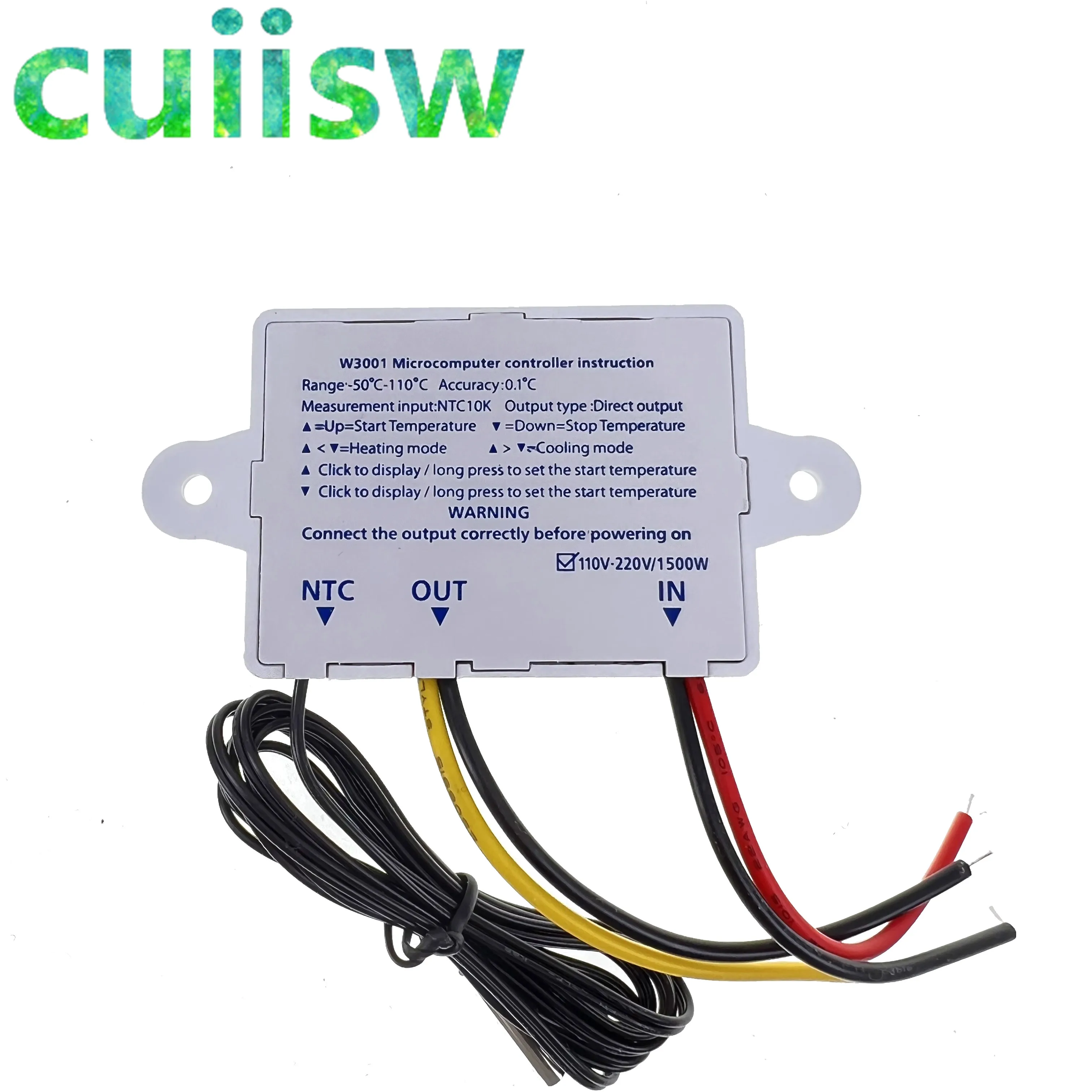 디지털 LED 온도 컨트롤러, 온도 조절기 제어 스위치, 프로브 XH-W3001, 12V, 24V, 110V, 220V, W3001, 10A