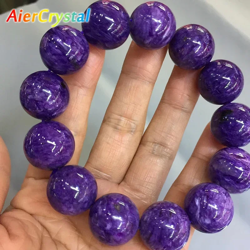 Natural Polished Charoite Beads Bracelets Purple Dragon Crystal Amethyst Reiki Healing Stone DIY Fashion Elastic Rope Jewelry