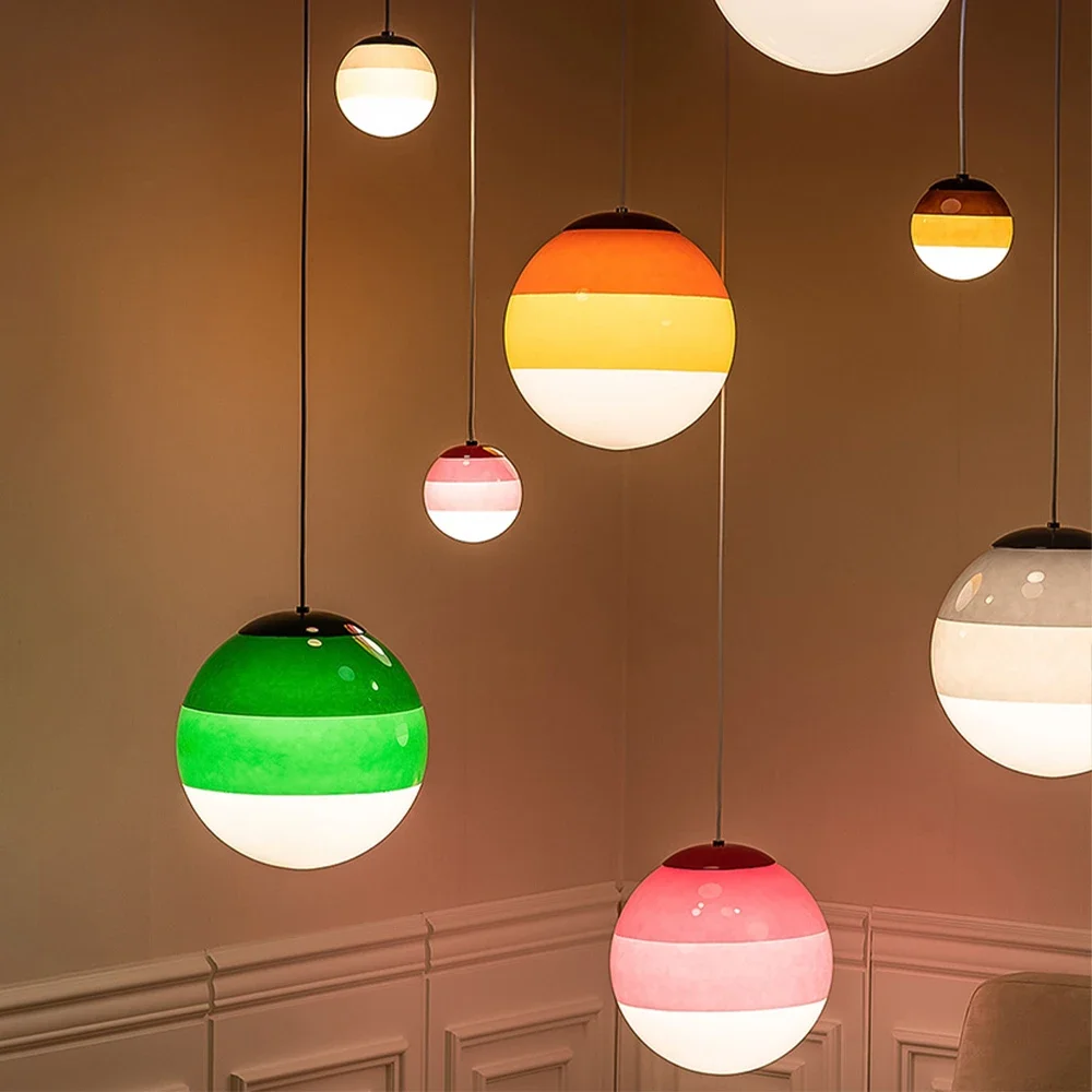 

Gradient Colorful Minimalist Pendant Light Glass Ball LED Hanging Chandeliers Lighting Restaurant Dining Room Decor Pendant Lamp