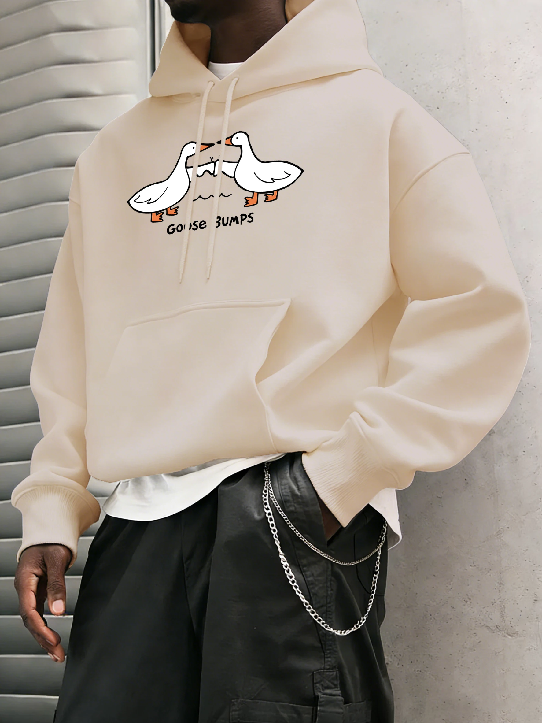 Good Bumps Ducks Baskılı Erkek Polar Günlük Kapüşonlu Üstler Sonbahar Trendi Kazak Cepli Her Şeyle Uyumlu Giyim Unisex Bol Sweatshirtler