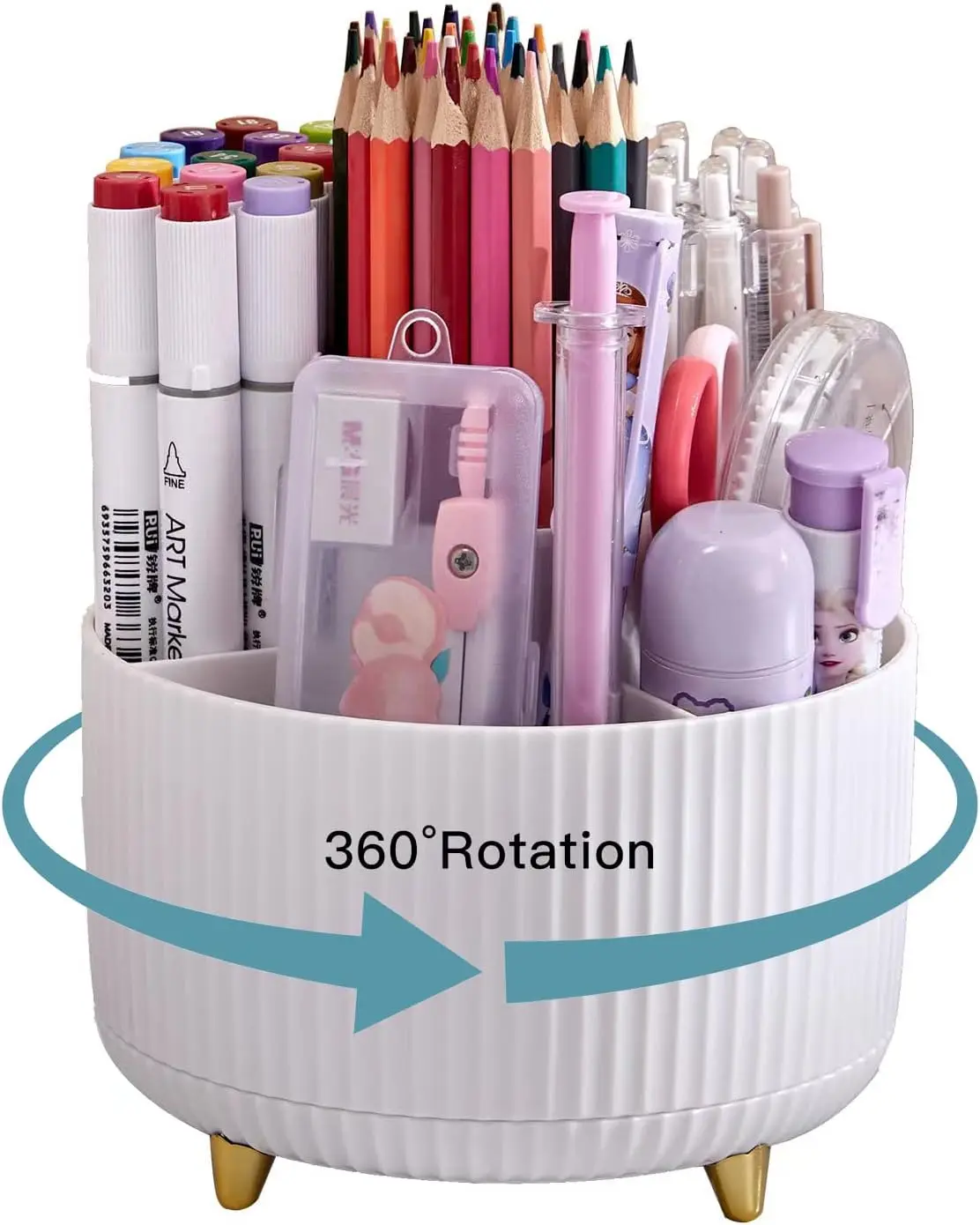 Pen Holder Stationery Organizer Desktop Storage Box Stationery Storage Box Desktop Storage Kit 360&deg; Rotating Pen Holder Desk Stationary Organizer Box 5 Slot Office Storage for Desktop