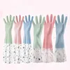 Reusable Dishwashing Gloves,PVC Waterproof Long Cuff and Flock Lining Household Cleaning Gloves 1