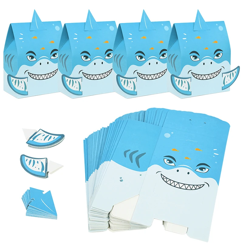 10Pcs Shark Party Candy Box Paper Gift Boxes Bag Under the Sea Shark Theme Baby Shower Favor Kids Birthday Party Decor Supplies