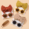 2Pcs/Set Puff Bow Baby Headband Sunglasses Matte Flower Circular Sun Glasses Eye Wear Elastic Nylon Hair Bands Seaside Headdress 1