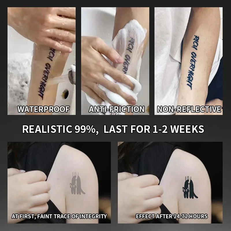 Playful Cat Temporary Tattoo Sticker, waterproof and long-lasting, realistic herbal tattoo sticker for arm and collarbone. 5