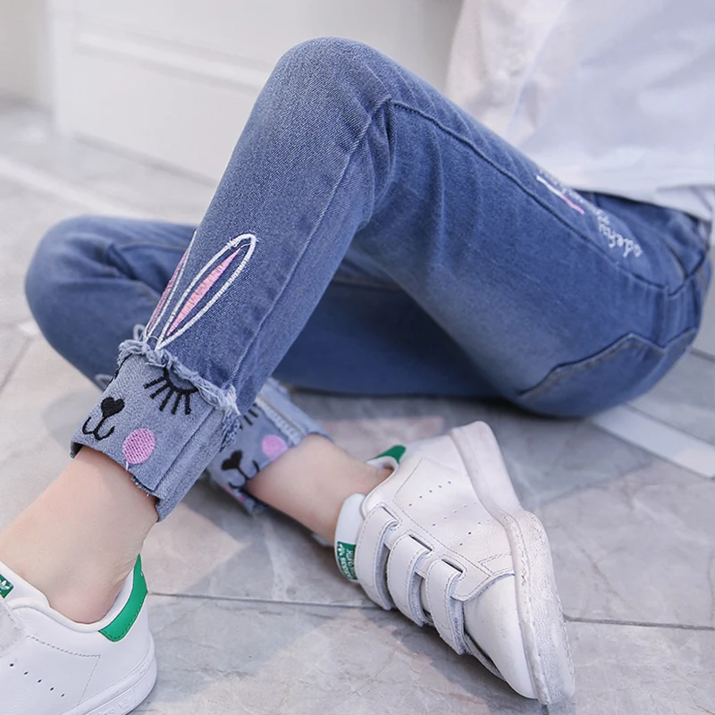 Girls Pants Girls Trousers Kids Pants PatPat Casual Jeans For Girl Kids Cute Cat Design Spring and Autumn