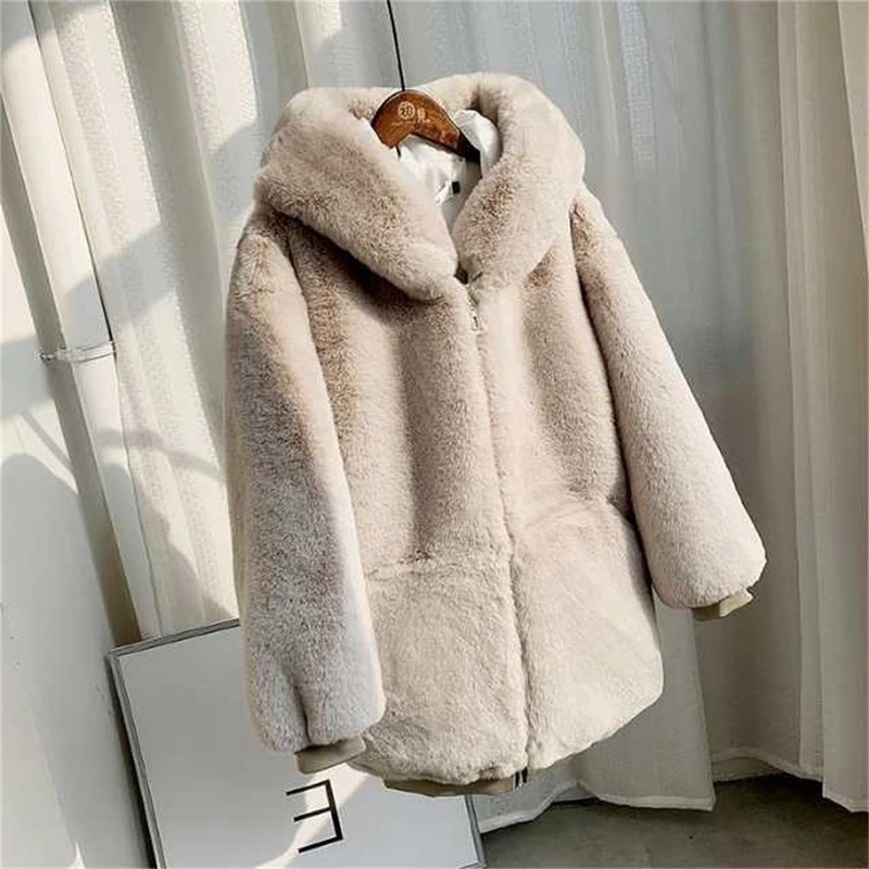 Women's Autumn Winter Fashion Warm Plush Coat Faux Fox Fur Jacket Elegant All-Match Long Solid Zipper Fluffy Faux Fur Teddy Coat