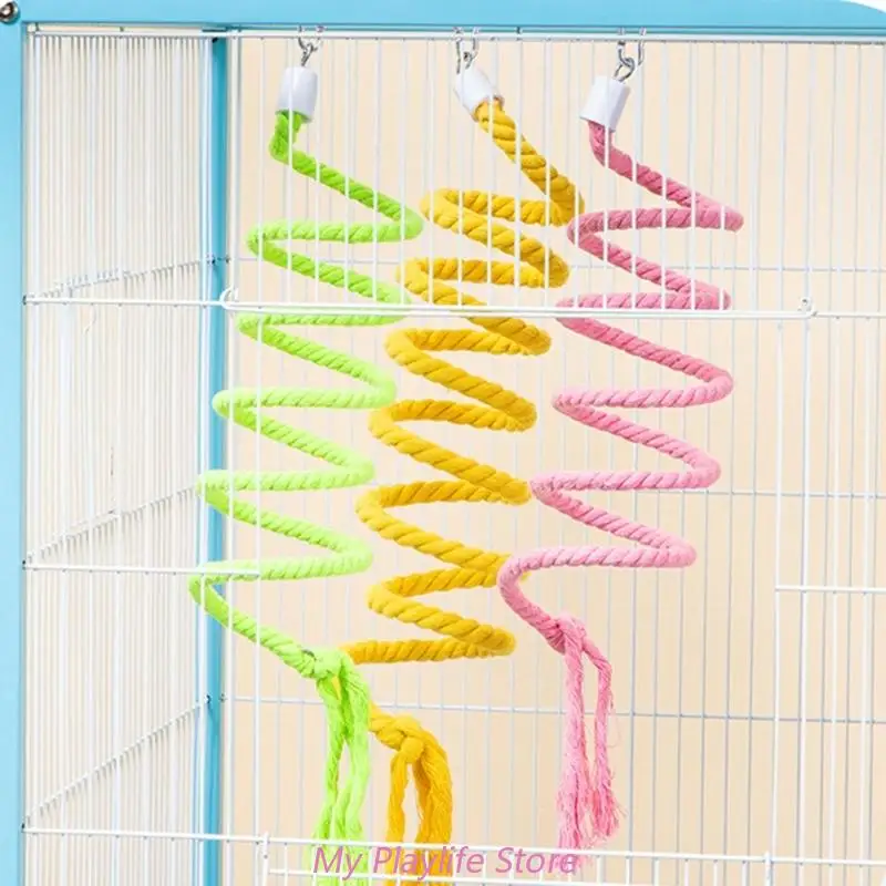 Bird Swing Toy Parrots Cage Toy Spiral Swing Pet Supplies Cotton Ladder Training for Small Size Birds Parrots Playstand