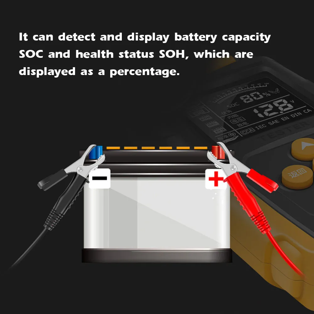 자동차 배터리 테스터 LCD 디지털 배터리 분석기, 자동차 충전 진단 도구, SOH SOC CCA IR 측정, 자동차 트럭용, 12V, 24V