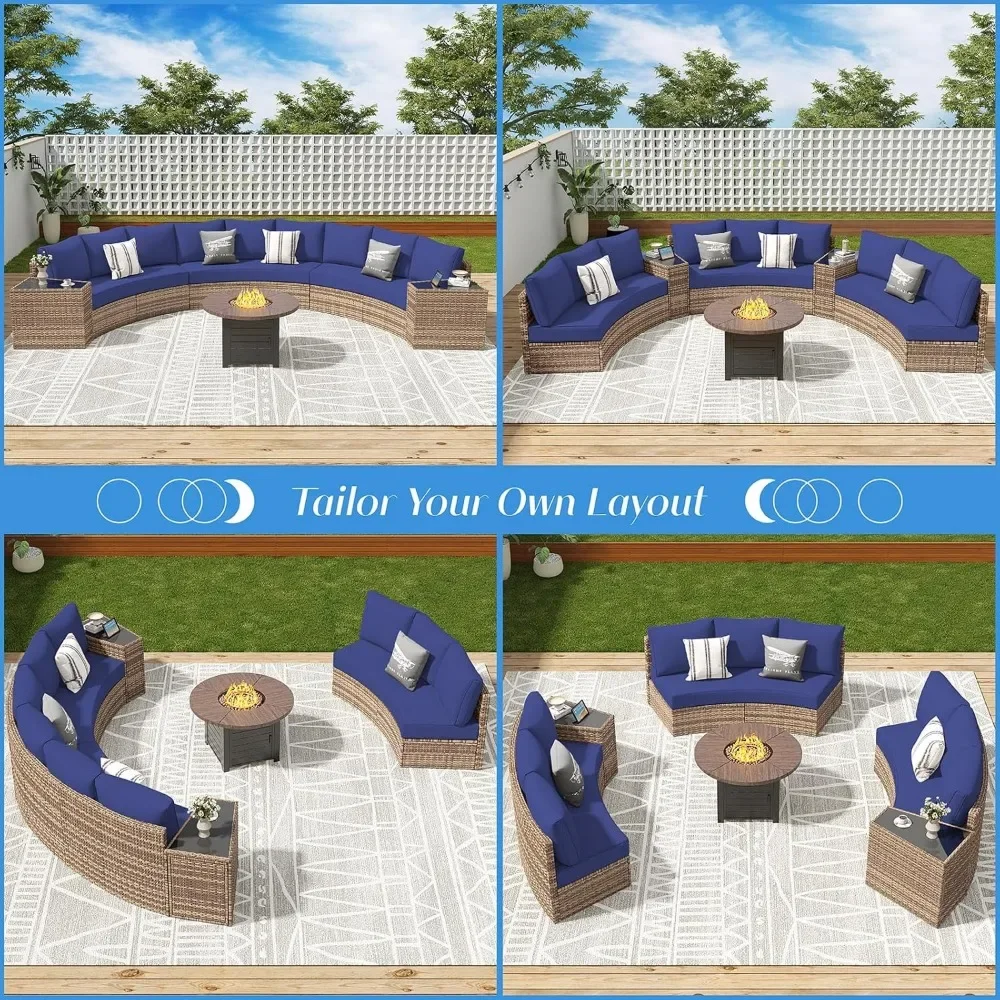 Patio Furniture Sets, Half-Moon Sectional Round Sofa Set, Outdoor Patio Furniture with Cushions, Garden Furniture Sets