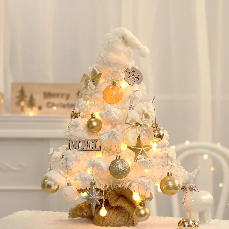 

50cm Artificial Christmas Tree Decoration Home Flocking Mini White Tree LED Desktop Decoration DIY Party New Year Gift