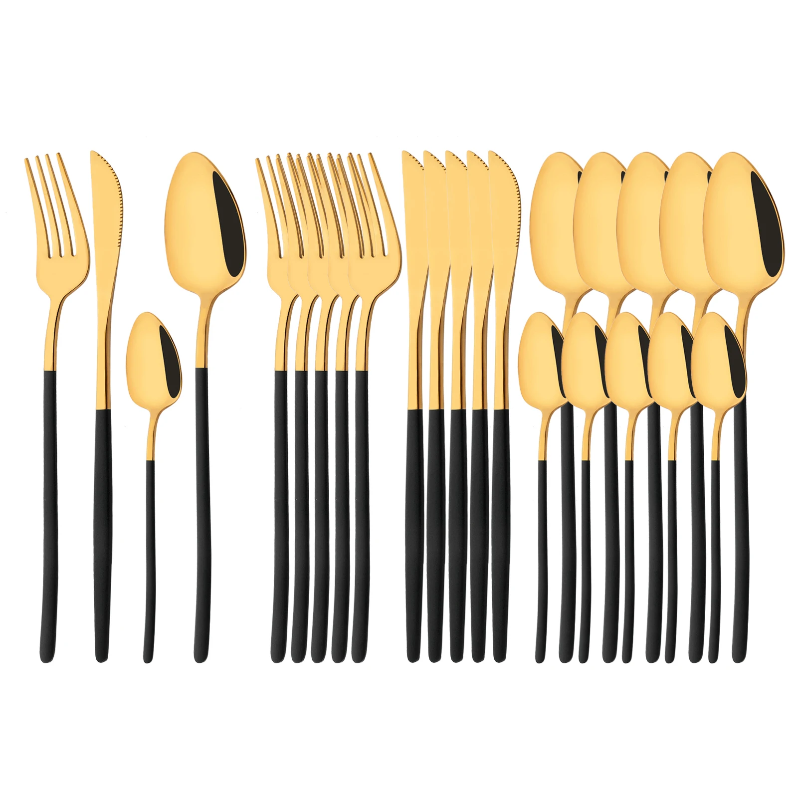 

24Pcs Upscale Black Gold Dinnerware Cutlery Set 18/10 Stainless Steel Tableware Knife Fork Spoon Flatware Set Dishwasher Safe