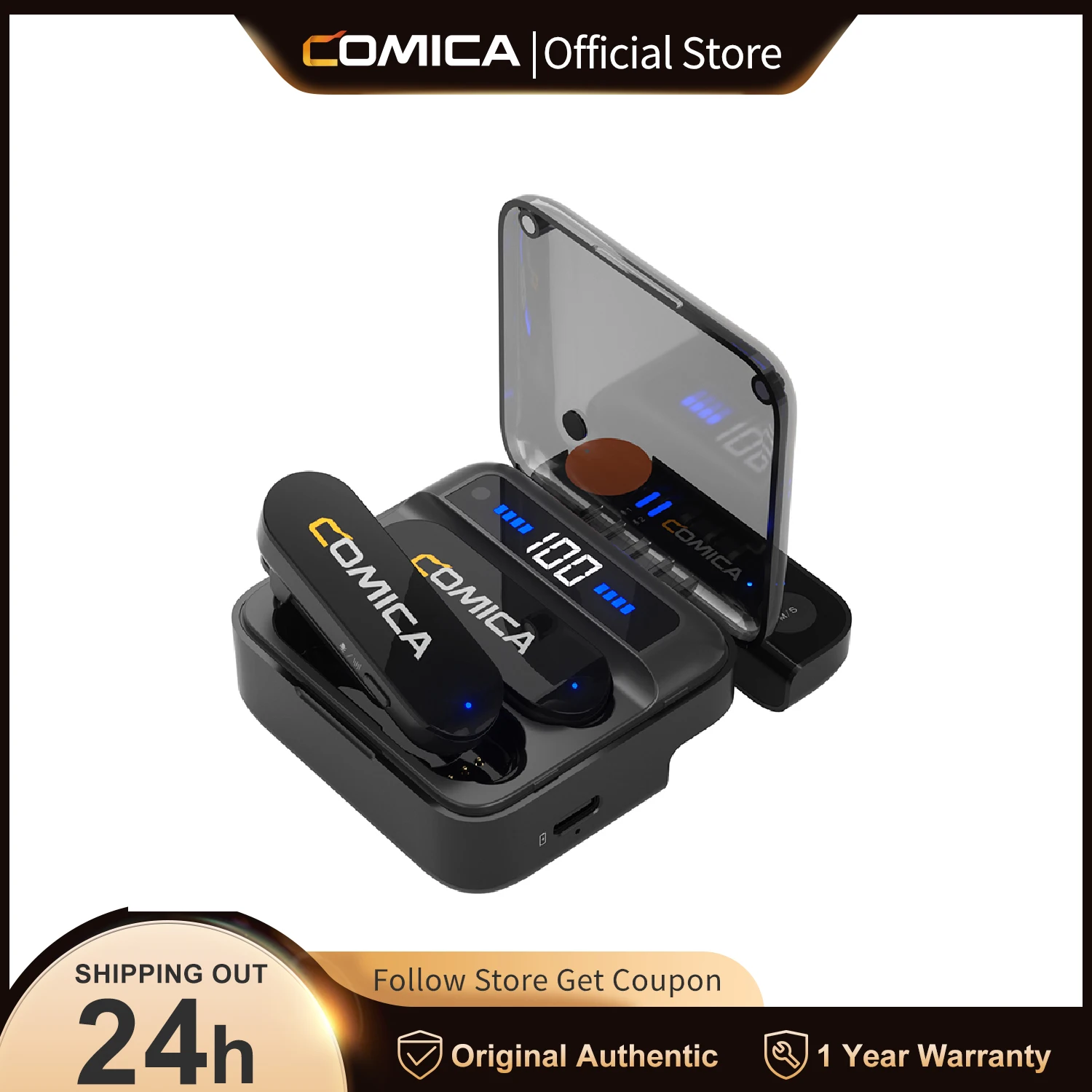 

Comica Vimo S 2.4G Dual-channel Wireless Lavalier Microphone With Charging Case for iPhone Android phone for YouTube Interview