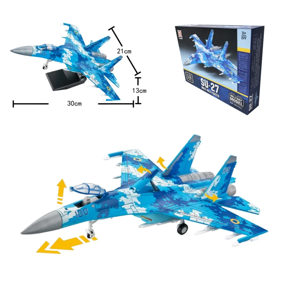 1:72 Creative Military Series Sukhoi Su-27 Flanker Fighter Building Blocks Multi-Role Heavy Jet Model Toys For Boys Xmas Gifts