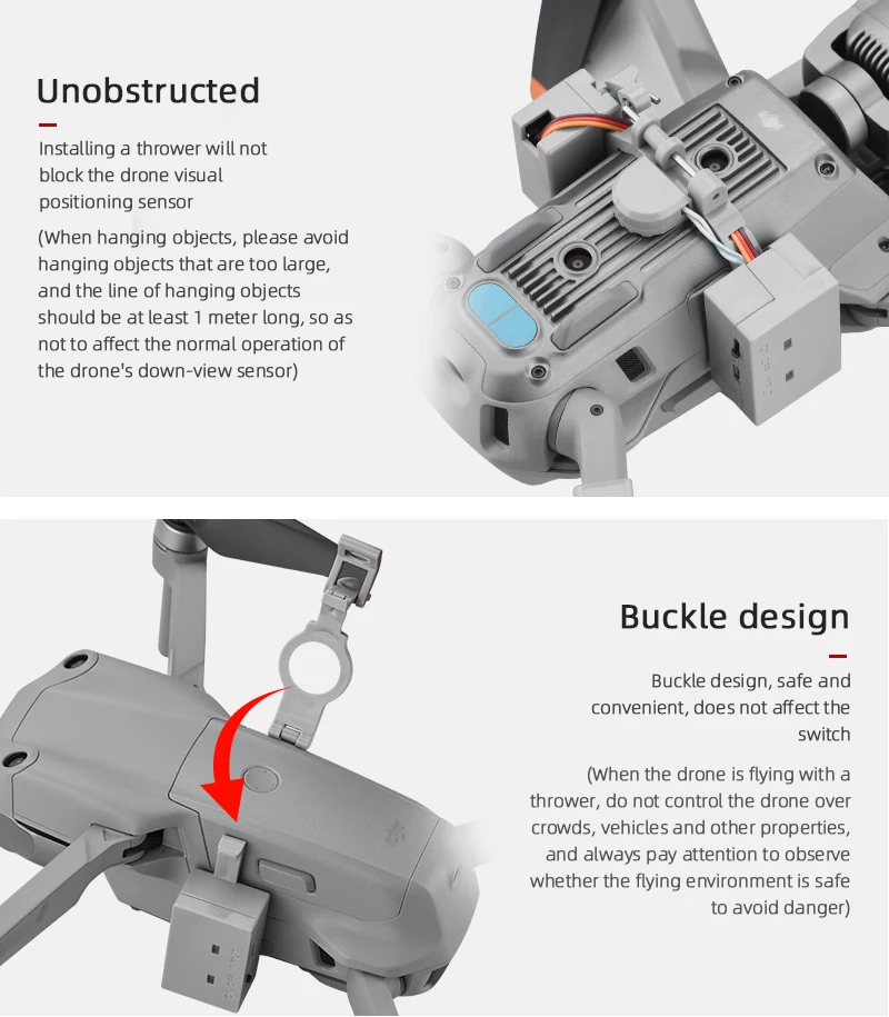 unobstructed Installing a thrower will not block the drone's visual positioning