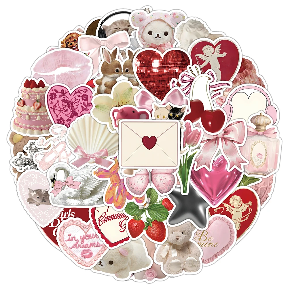 10/30/50pcs ​Cute Pink Girls Stickers Ins Style Coquette Cartoon Decoration DIY Skateboard Fridge Guitar Phone Wall Decals Toys 3