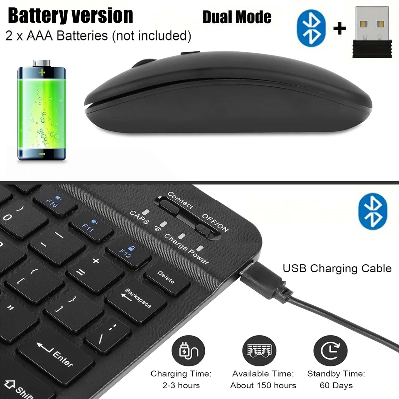 Rechargeable Bluetooth-compatible Keyboard Ultra-Slim Wireless Mouse Keyboard Set for Android Windows Tablet iPhone iPad