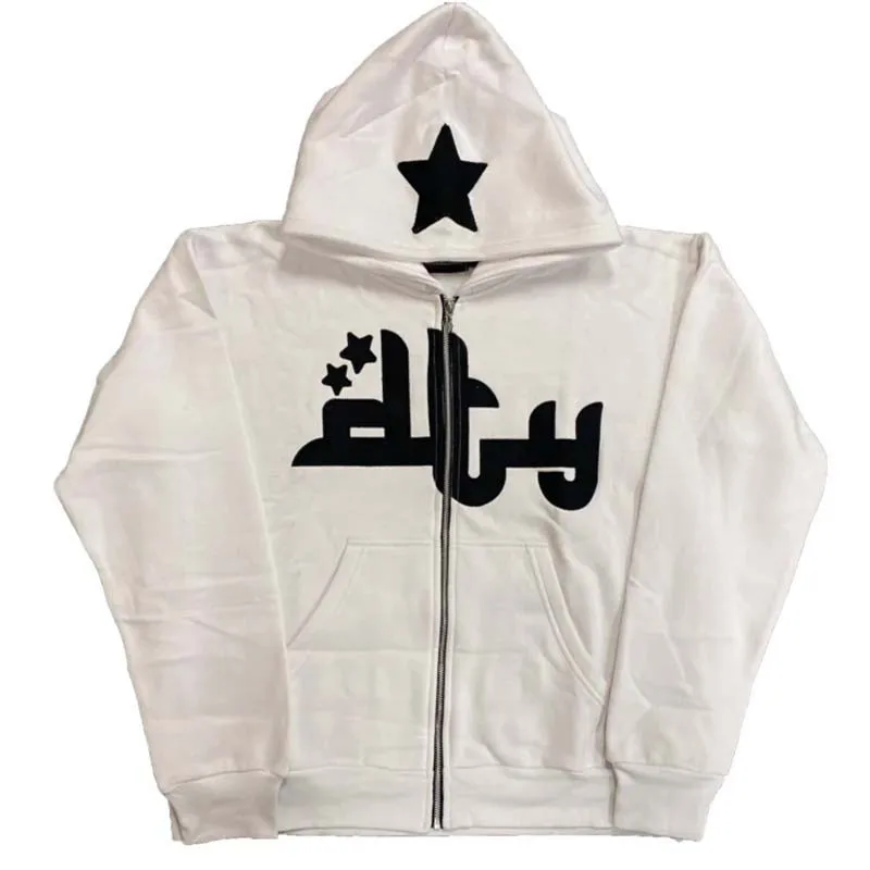 thumbnail image 1 of Sudadera con capucha de gran tamaño para hombre Y2K, sudadera con capucha de manga larga con cremallera y estampado de estrellas a la moda, chaqueta grunge gótica, abrigo, ropa de calle Harajuku, 1 of 5
