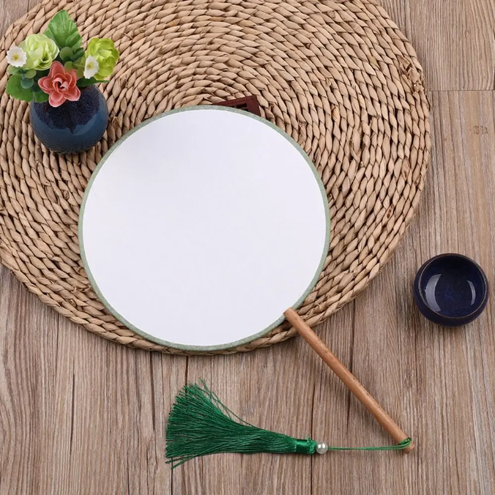 Vintage-Style Hand Fan with Tassel - Elegant Unfinished Art