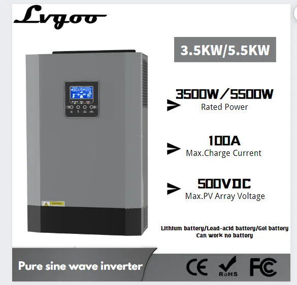 

NEW 5500W 3500W Hybrid Solar Inverter 24V 48V Pure Sine Wave Inverter 3.5/5.5KW Buit-in MPPT 100A Solar Controller Max 500V