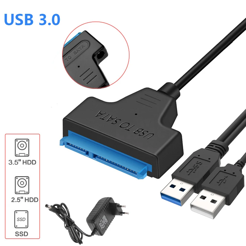 Кабель Sata-USB 3 0 с адаптером питания 2 5 дюйма внешний жесткий диск SSD HDD 22-контактный